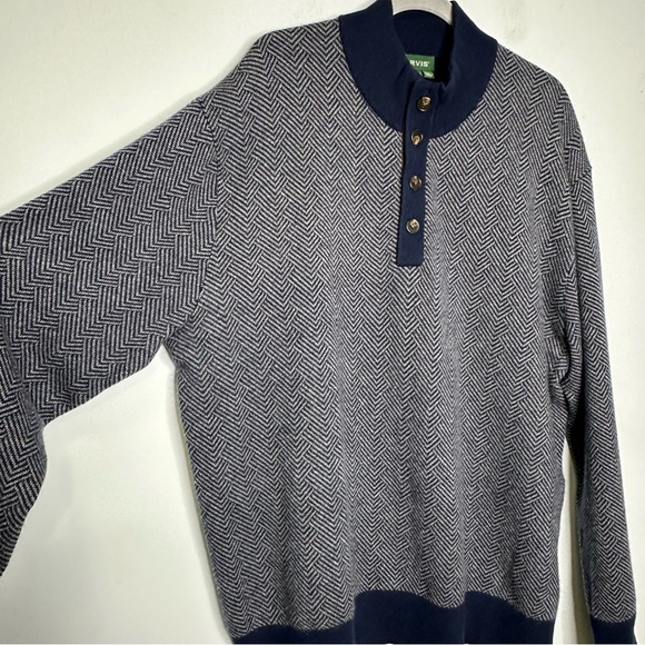 Orvis Navy Gray 100% Cashmere Button Mock Neck Herringbone Pullover Sweater XXL - Picture 4 of 10